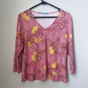 J. McLaughlin Catalina Cloth Red Rope & Shells Stretch V Neck Shirt Size Medium